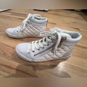 Women's White Quilted High-Top Sneakers